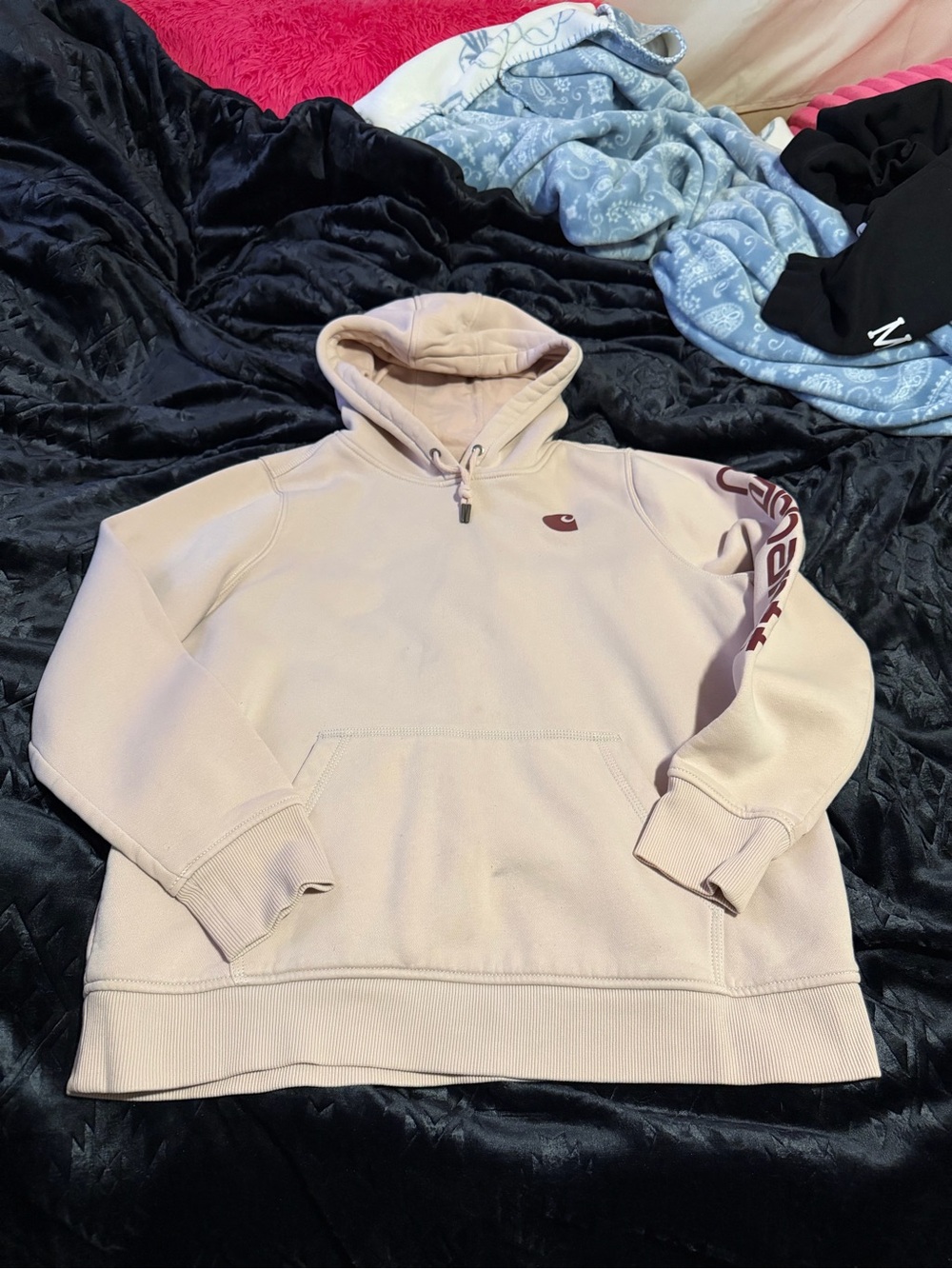Carhartt Crewneck Hoodie in Light Pink with Maroon Accents